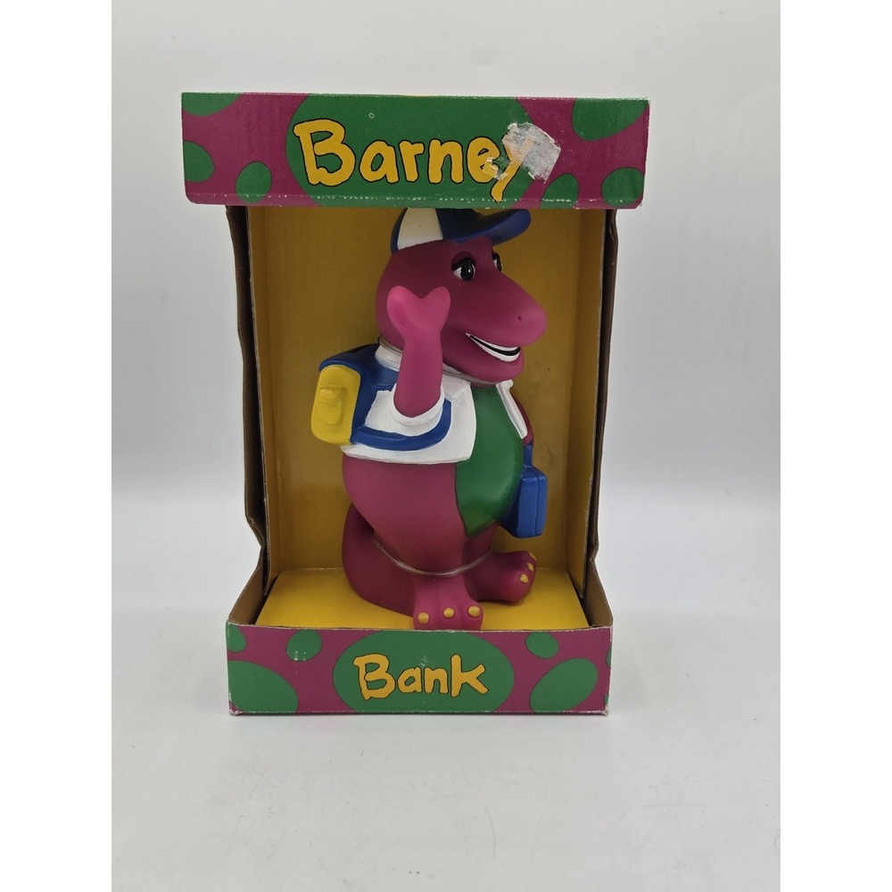 VTG Plastic Barney Bank 1992 Lyons Group Purple Dinosaur